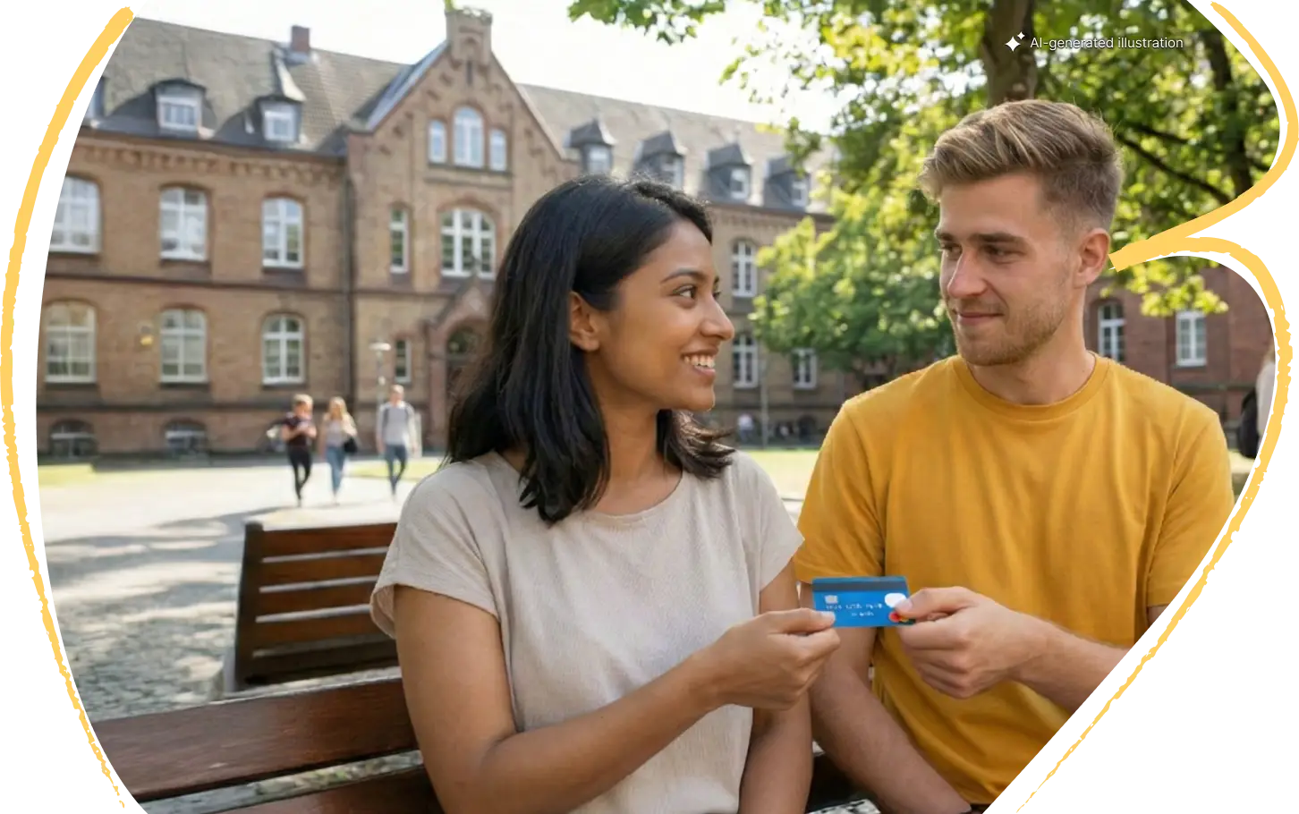 BASTI hands over the Blocked Account debit card with German IBAN to a foreign student.